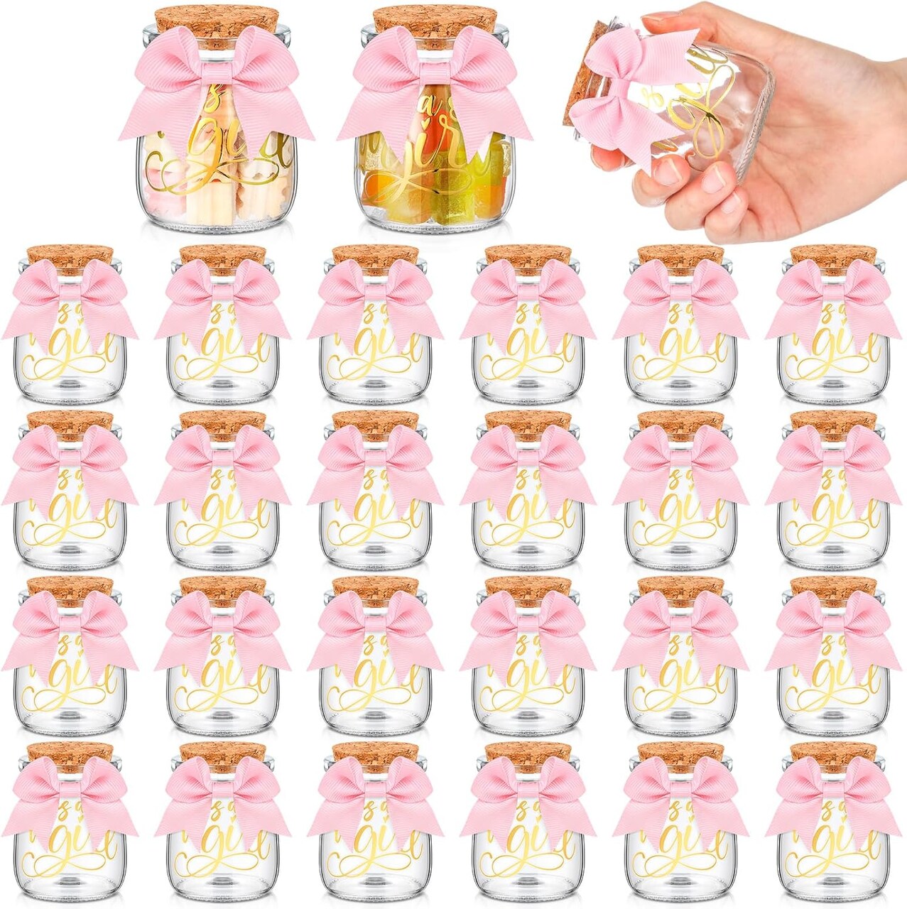 24 Sets Baby Shower Favors for Guests Glass Baby Shower Bottles 100 ml Milk Jar with Ribbons and Stickers Decorations